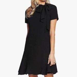 CeCe Bow Mock Neck Short Sleeve A-Line Black Dress - Size 4